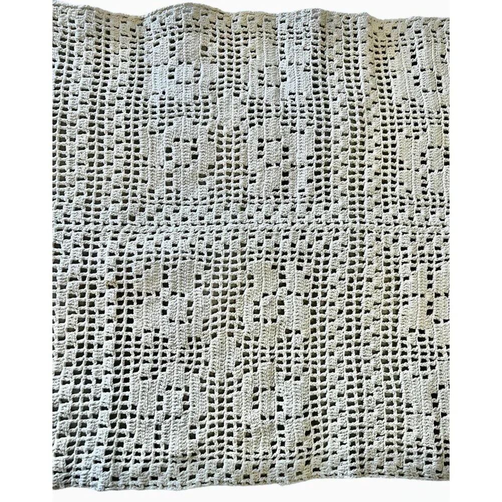 Hand-Crocheted Cream Cotton Table Runner 68